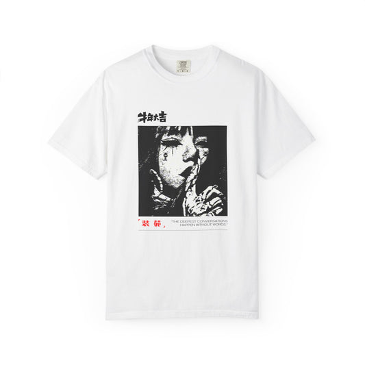 Horror Manga 'Shh...' Graphic Tee — Japanese Retro Thriller T-Shirt